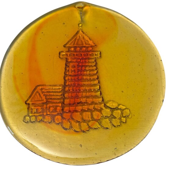 Glass Lighthouse Suncatcher Window Art Decor 8" Yellow Orange Stained Glass - Picture 3 of 8